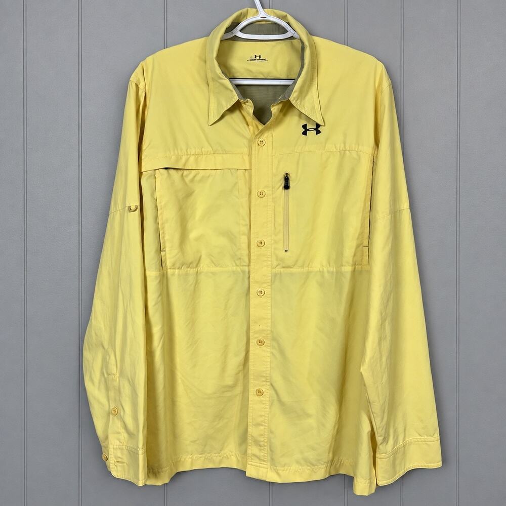 Under Armour Men’s Large Yellow Vented Fishing Shirt Utility Outdoor